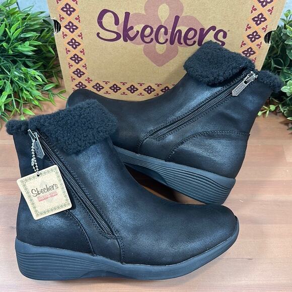 Skechers New Rumour Arya Fold Over Faux Fur Booties Size 9 - Picture 1 of 11